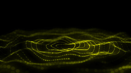 Fototapete - Abstract circle wave with moving dots. Flow of particles. Cyber technology illustration. 3d rendering.