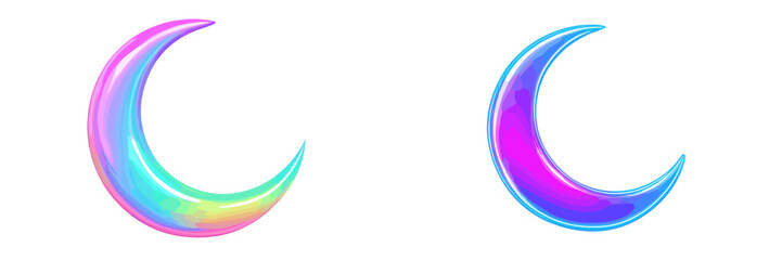 Poster - Colorful crescent moons in a digital art style with vibrant shades and smooth curves