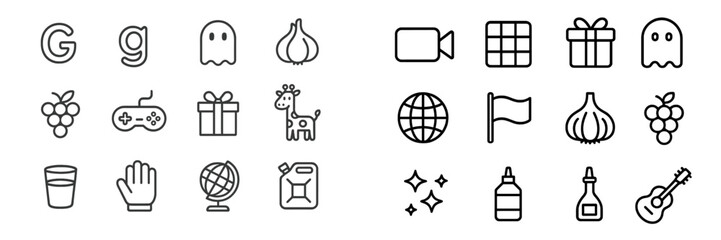 Poster - Collection of simple line icons depicting various everyday objects and activities across digital and real-world contexts