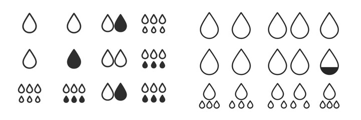 Poster - Diverse water droplet icons displayed in various sizes and styles on a plain background for design purposes