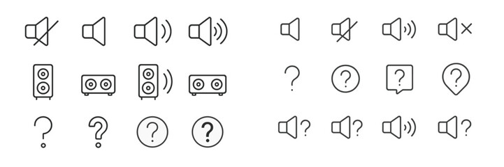 Fototapete - Icons depicting sound settings including speakers, volume indicators, and mute options in a minimalist design