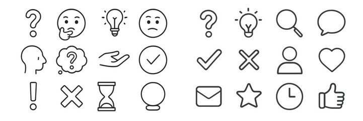 Aufkleber - Symbols representing various emotions, thoughts, and actions illustrated in a simple line art style