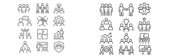 Aufkleber - Illustrations depicting teamwork, collaboration, and growth in a professional environment during daytime
