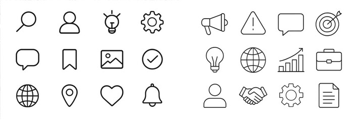 Poster - Collection of simple line icons representing various concepts like communication, business, and technology in a clean layout