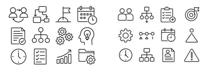 Leinwandbilder - Conceptual representation of workflows, time management, collaboration, and strategic planning through simple line icons