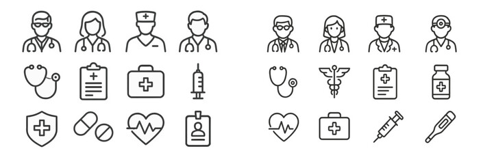 Aufkleber - Collection of medical and healthcare icons illustrating various professions and equipment