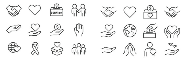 Aufkleber - Icons representing donations, charity, and community engagement during a fundraising event in a contemporary style