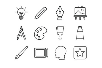 Aufkleber - Artistic tools and symbols showcased in a creative arrangement for inspiration and design