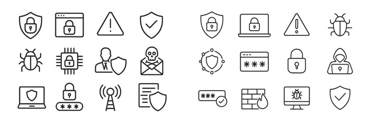 Poster - Collection of cybersecurity icons representing various aspects of digital safety and protection against threats