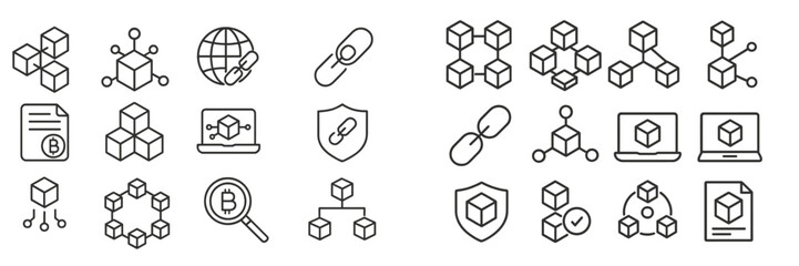 Aufkleber - Various blockchain technology icons illustrating connections, security, and decentralized networks in a digital context