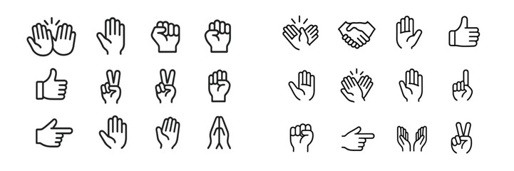Poster - Variety of hand gestures represented with simple line icons, showcasing communication and expression in various contexts
