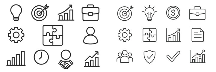 Poster - Business growth icons featuring progress, teamwork, and ideas in a simple design conveying strategy and success
