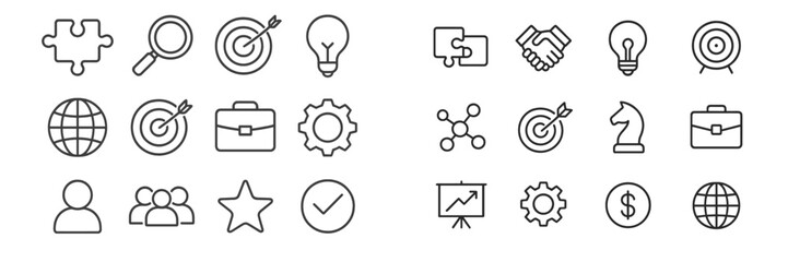 Poster - Icons representing business success with teamwork, strategy, and innovation in a modern digital context