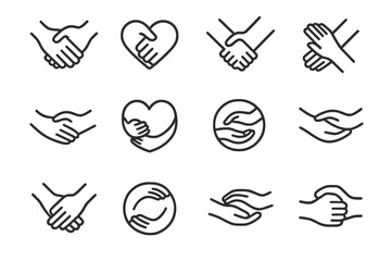 Aufkleber - Various hand illustrations symbolizing unity, support, and collaboration in a minimalist design style