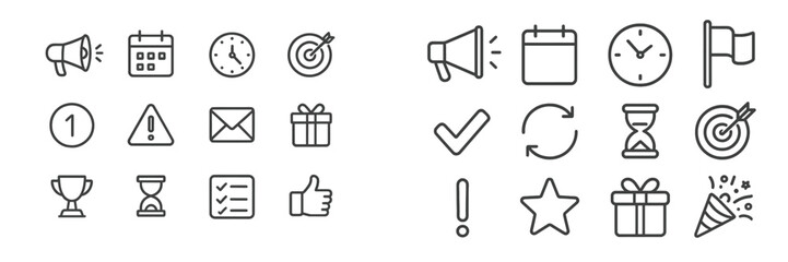 Poster - Icons representing various activities and concepts for organization and celebration including time management and achievements