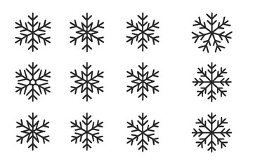 Poster - Patterns of black snowflakes arranged in a grid displaying intricate designs for winter decoration or festive themes