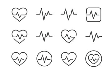 Aufkleber - Various heart rate and health icons arranged in a grid showcasing lifeline motifs and heart symbols in a minimalist style