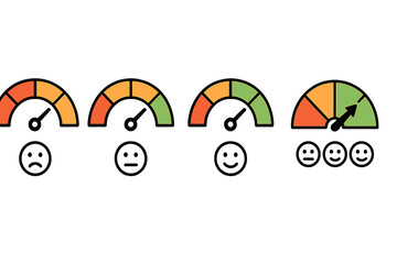Poster - Visual representation of satisfaction levels using smiley faces and gauges in a simple graphic design