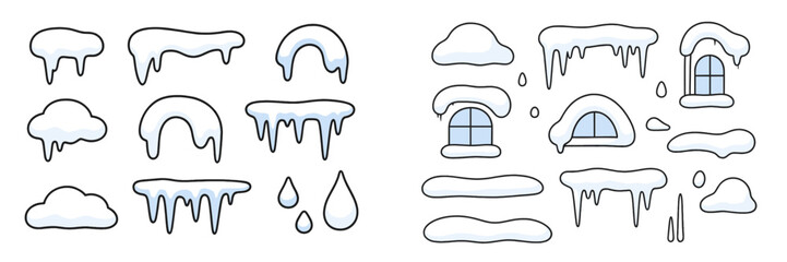 Aufkleber - Snowy winter elements with various shapes and textures for seasonal decoration and art projects