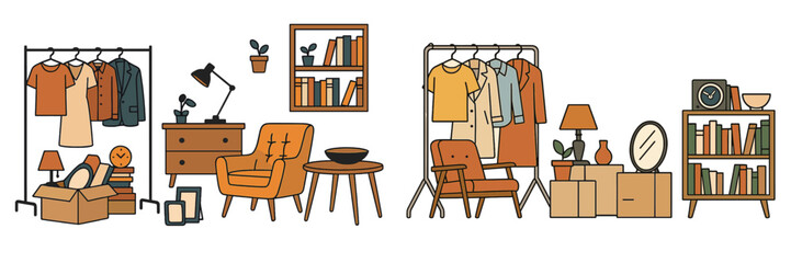 Aufkleber - Stylish home decor and organized clothing setup in a cozy living space with modern furnishings