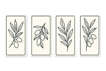 Aufkleber - Decorative olive branch illustrations in minimalist style for art and design purposes