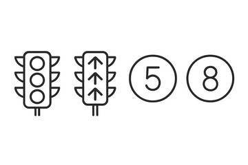 Aufkleber - Traffic signals and numbered routes guide drivers through an urban area during daylight, showcasing road rules and direction indicators clearly