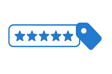 Poster - Five stars rating symbol with a blue label indicating high quality and satisfaction for a service or product review