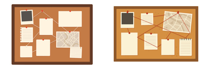 Aufkleber - Bulletin boards displaying notes, maps, and connections in a creative workspace