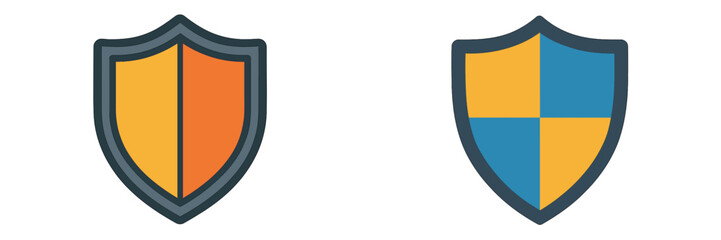 Poster - Colorful shield design variations featuring orange and blue elements for digital graphics or branding use