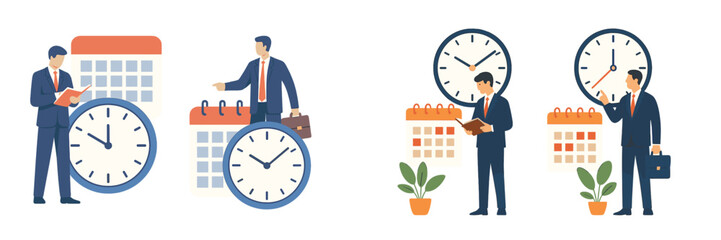 Leinwandbilder - Business professionals managing time and schedules with clocks and calendars in a modern office setting