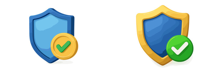 Poster - Colorful shield icons with check marks representing security and trust in digital contexts displayed against a white background