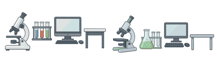 Poster - Laboratory setup showing microscopes, computers, and chemical equipment for scientific research in a bright environment