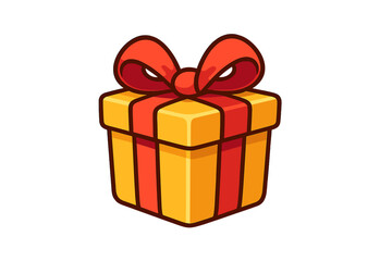 Poster - Creative yellow gift box with a red ribbon suitable for celebrations and special occasions