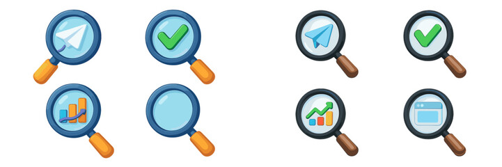 Fototapete - Various icons depicting search and analysis functions on a digital platform in a vibrant and modern style