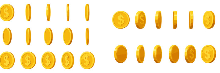 Poster - Gold coins arranged in different orientations on a plain white background