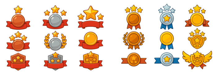 Poster - Various colorful achievement badges designed for gamification, featuring stars and ribbons in different shapes and colors