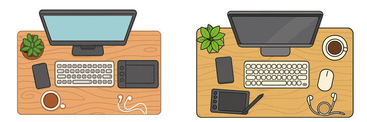 Poster - Two modern workspaces depicting creativity and organization in a home office environment