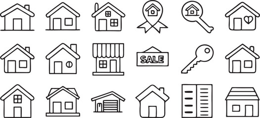 Poster - Real Estate Icon Set Solid Black Vector with Property Key House and Apartment