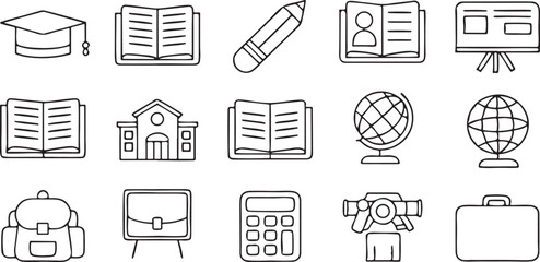 Poster - Education Learning Line Icons Editable Black Vector for Courses and Study Apps