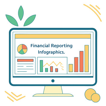 Financial reporting infographics with charts on white background