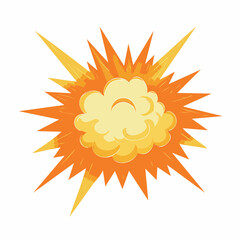 Poster - Cartoon explosion illustration with orange and yellow colors on a white background.