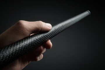 Poster - Hand gripping a carbon fiber rod in low light focused on texture and craftsmanship details for product showcase