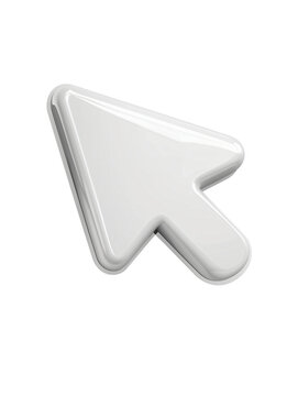 A white computer cursor, representing digital navigation and interaction. The arrow, positioned for a clear representation of clicking or selecting on a computer screen.