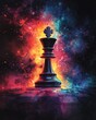 © tapong117 - A dynamic abstract explosion of colors surrounding a chess king representing strategic power and creative chaos