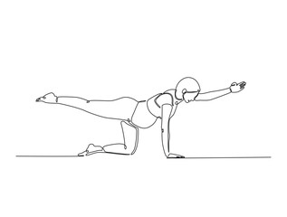 Leinwandbilder - Continuous one line drawing of pregnant mother practicing yoga. Pregnant yoga outline illustration. Editable vector.