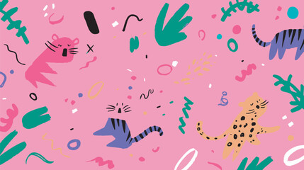 Poster - Stylized animals scatter across pastel patterned background illustration