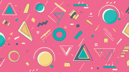 Poster - Geometric shapes float abstractly against pink background illustration