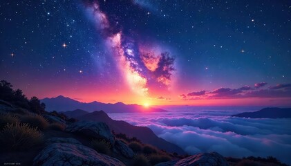 Wall Mural - celestial twilight paints the canvas of night, stars emerging as constellations begin to shimmer and