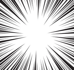 Manga comic explosion, motion or movement effect, vector background. Manga anime cartoon radial speed lines and abstract pattern for comic book burst, flash ray or explode bang action