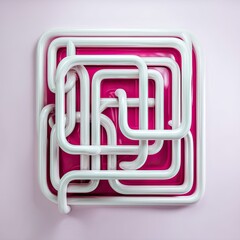 Poster - Abstract Isometric 3D Render of Twisted White Tubes on Pink Background